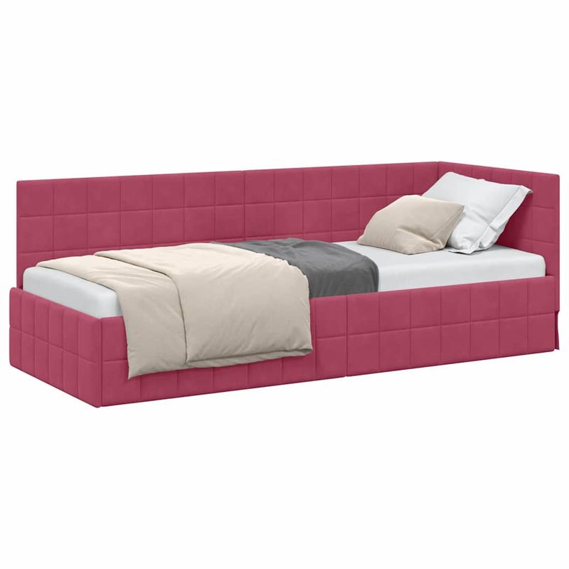 Casa si Gradina - Mobilier - Paturi si accesorii - Paturi - Cadru de pat coltar cu headboard bordo 80 x 200 cm Catifea - Infinity.ro