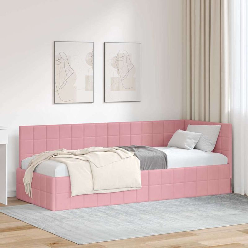 Casa si Gradina - Mobilier - Paturi si accesorii - Paturi - Cadru de pat coltar cu headboard Roz 80 x 200 cm Catifea - Infinity.ro