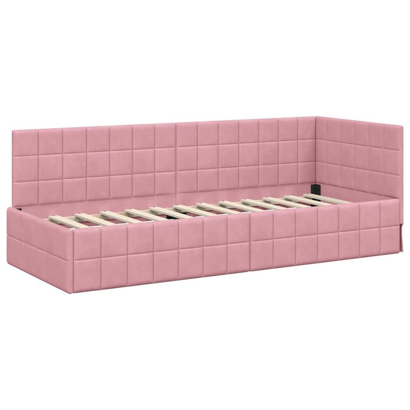 Casa si Gradina - Mobilier - Paturi si accesorii - Paturi - Cadru de pat coltar cu headboard Roz 80 x 200 cm Catifea - Infinity.ro