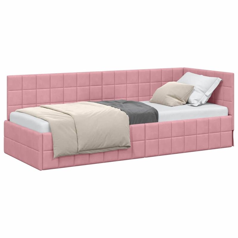 Casa si Gradina - Mobilier - Paturi si accesorii - Paturi - Cadru de pat coltar cu headboard Roz 80 x 200 cm Catifea - Infinity.ro