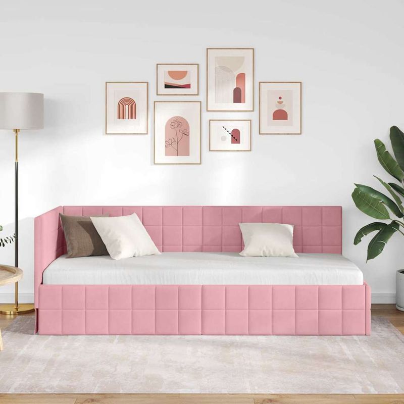 Casa si Gradina - Mobilier - Paturi si accesorii - Paturi - Cadru de pat coltar cu headboard Roz 80 x 200 cm Catifea - Infinity.ro