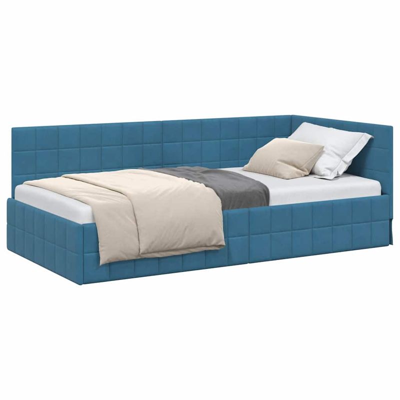 Casa si Gradina - Mobilier - Paturi si accesorii - Paturi - Cadru de pat coltar cu headboard albastru 100 x 200 cm Catifea - Infinity.ro