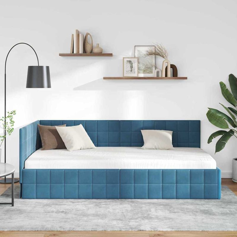 Casa si Gradina - Mobilier - Paturi si accesorii - Paturi - Cadru de pat coltar cu headboard albastru 100 x 200 cm Catifea - Infinity.ro
