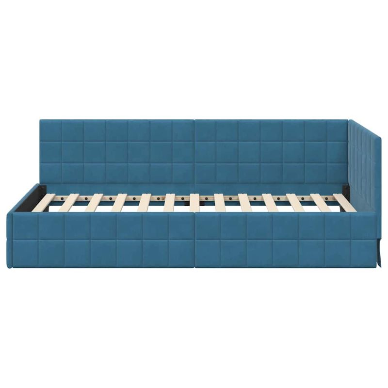 Casa si Gradina - Mobilier - Paturi si accesorii - Paturi - Cadru de pat coltar cu headboard albastru 100 x 200 cm Catifea - Infinity.ro