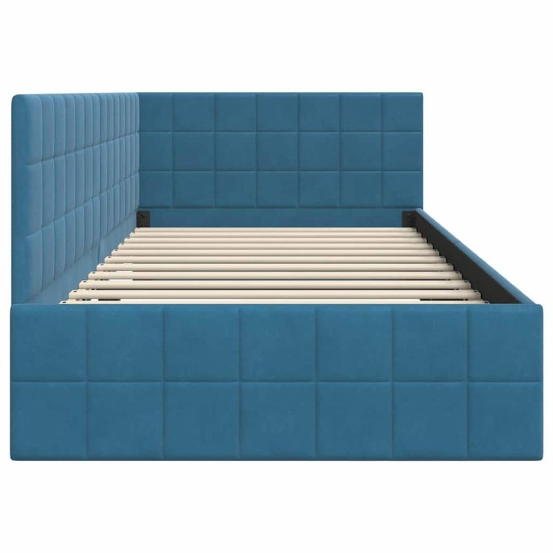 Casa si Gradina - Mobilier - Paturi si accesorii - Paturi - Cadru de pat coltar cu headboard albastru 100 x 200 cm Catifea - Infinity.ro