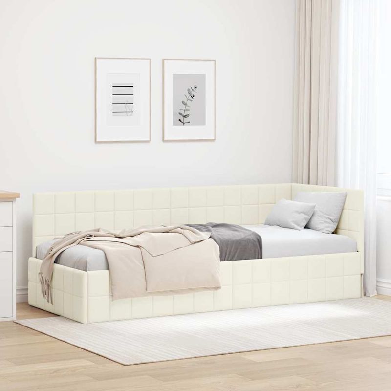 Casa si Gradina - Mobilier - Paturi si accesorii - Paturi - Cadru de pat coltar cu headboard Crem 80 x 200 cm Catifea - Infinity.ro