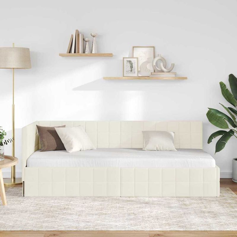 Casa si Gradina - Mobilier - Paturi si accesorii - Paturi - Cadru de pat coltar cu headboard Crem 80 x 200 cm Catifea - Infinity.ro