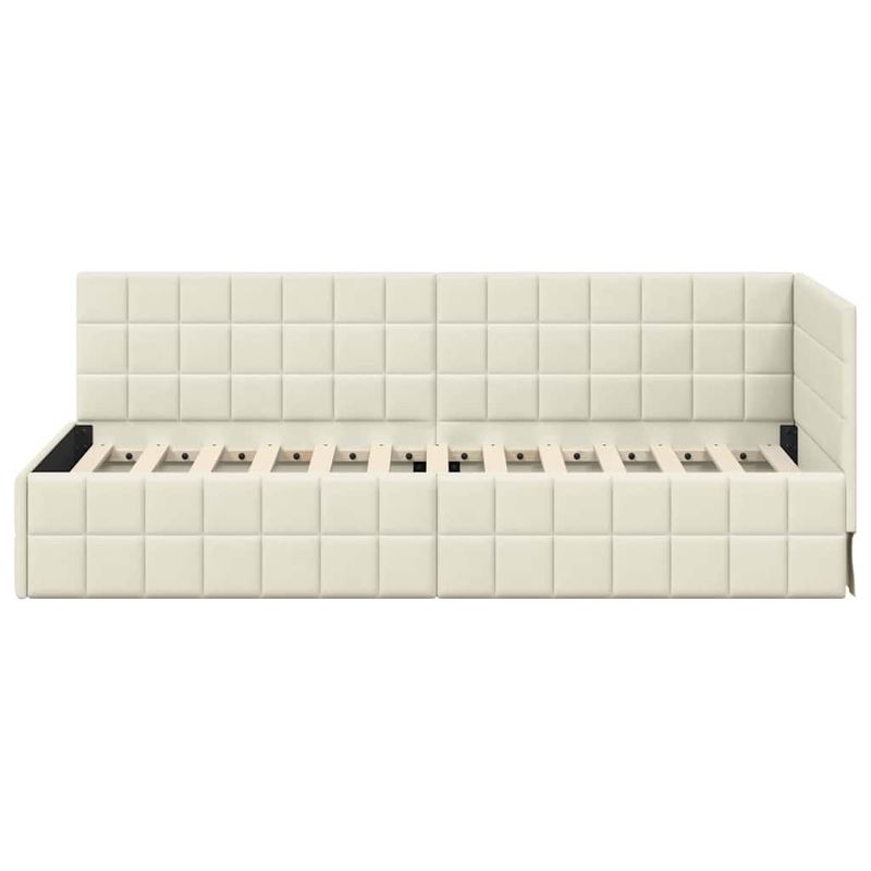 Casa si Gradina - Mobilier - Paturi si accesorii - Paturi - Cadru de pat coltar cu headboard Crem 80 x 200 cm Catifea - Infinity.ro