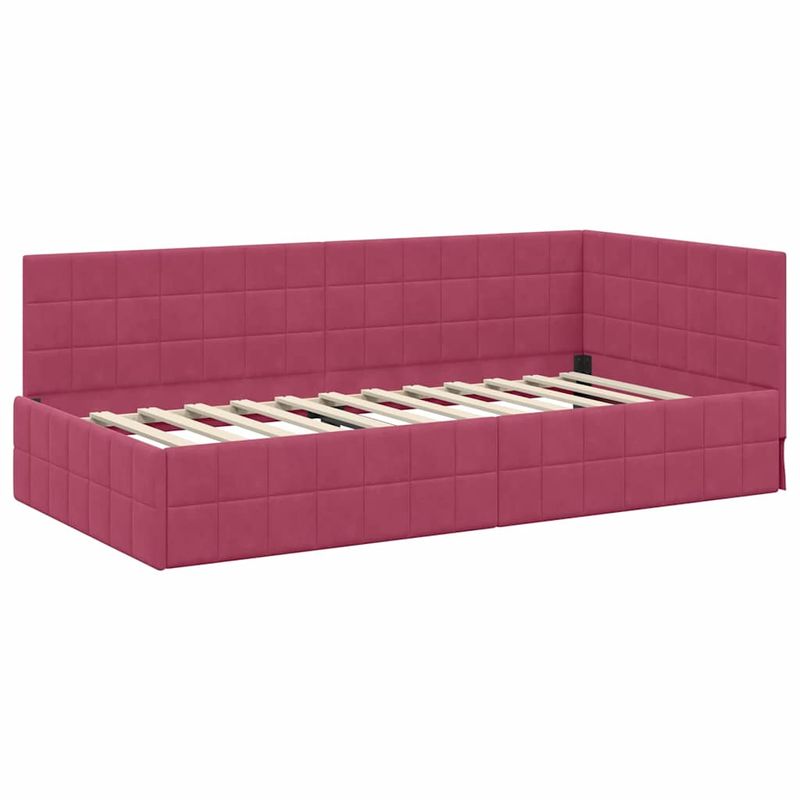 Casa si Gradina - Mobilier - Paturi si accesorii - Paturi - Cadru de pat coltar cu headboard bordo 100 x 200 cm Catifea - Infinity.ro