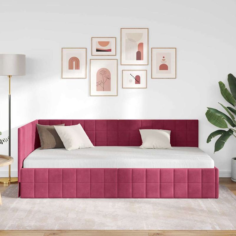 Casa si Gradina - Mobilier - Paturi si accesorii - Paturi - Cadru de pat coltar cu headboard bordo 100 x 200 cm Catifea - Infinity.ro