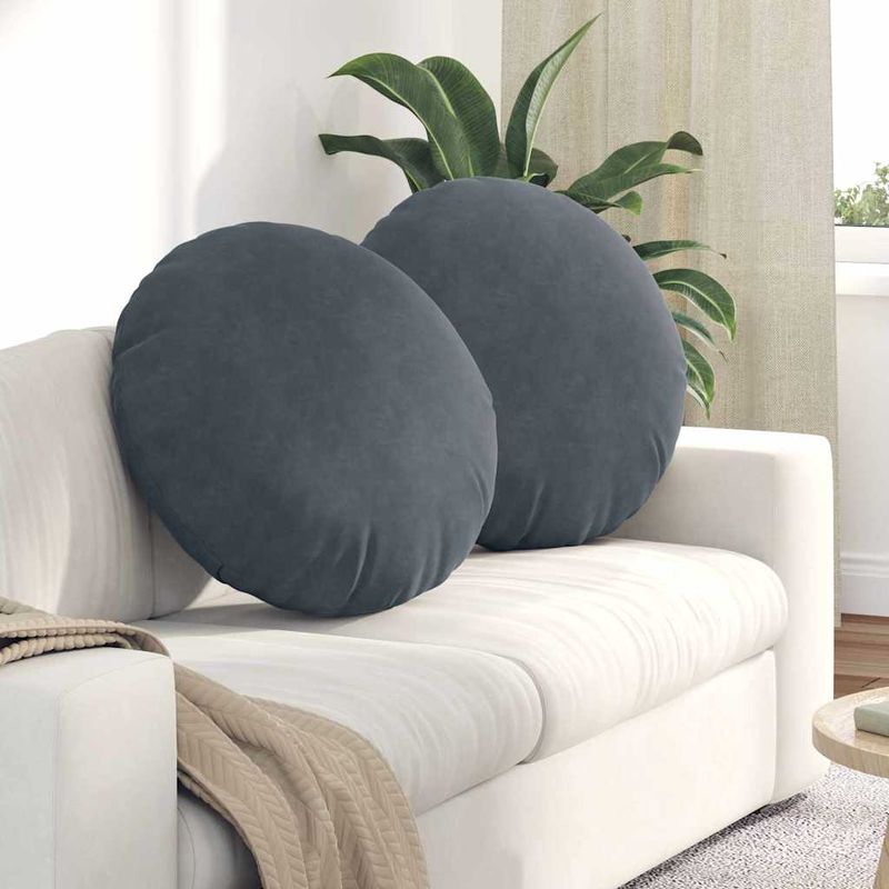 Casa si Gradina - Textile si covoare - Perne si pilote - Perne decorative - Perne de Sezut 2 pcs Gri inchis Ø 40 x 13 cm Catifea - Infinity.ro