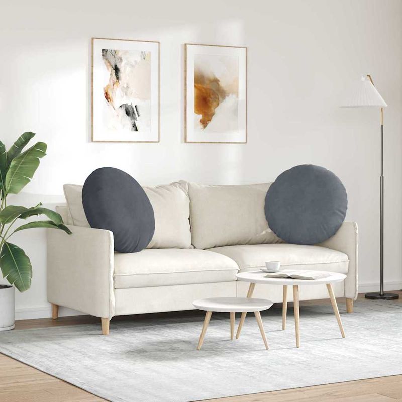Casa si Gradina - Textile si covoare - Perne si pilote - Perne decorative - Perne de Sezut 2 pcs Gri inchis Ø 40 x 13 cm Catifea - Infinity.ro