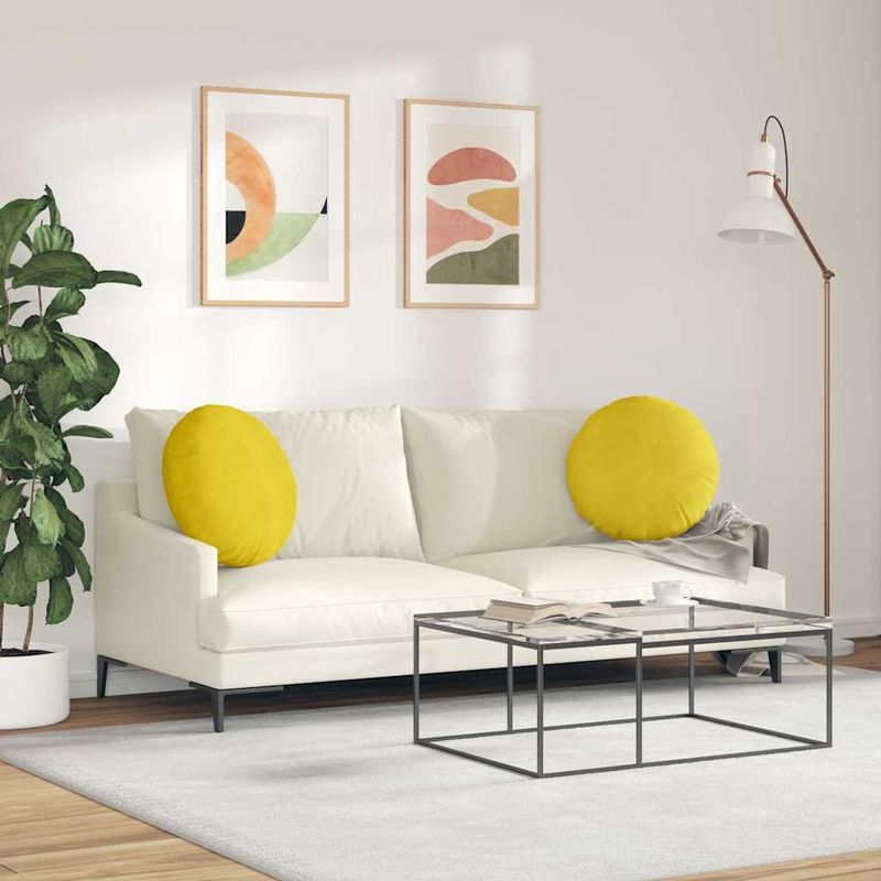 Casa si Gradina - Textile si covoare - Perne si pilote - Perne decorative - Perne de Sezut 2 pcs Galben Ø 40 x 13 cm Catifea - Infinity.ro