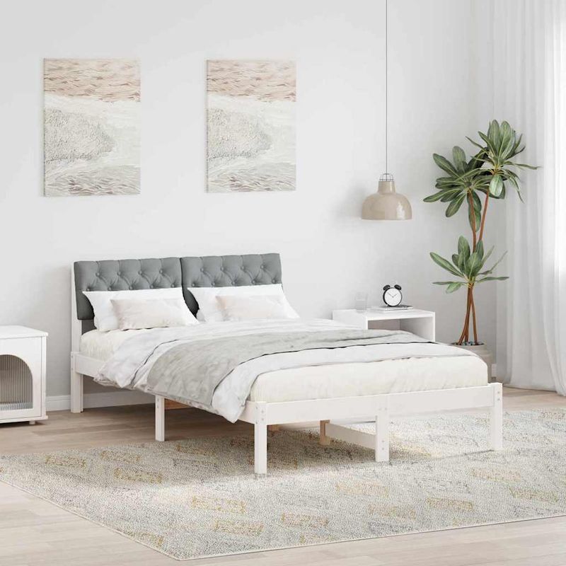 Casa si Gradina - Mobilier - Paturi si accesorii - Paturi - Cadru de pat Alb si gri deschis 120 x 190 cm Lemn masiv de pin - Infinity.ro