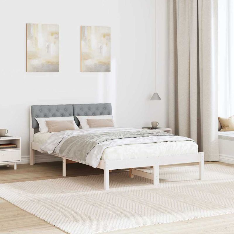 Casa si Gradina - Mobilier - Paturi si accesorii - Paturi - Cadru de pat Alb si gri deschis 120 x 190 cm Lemn masiv de pin - Infinity.ro