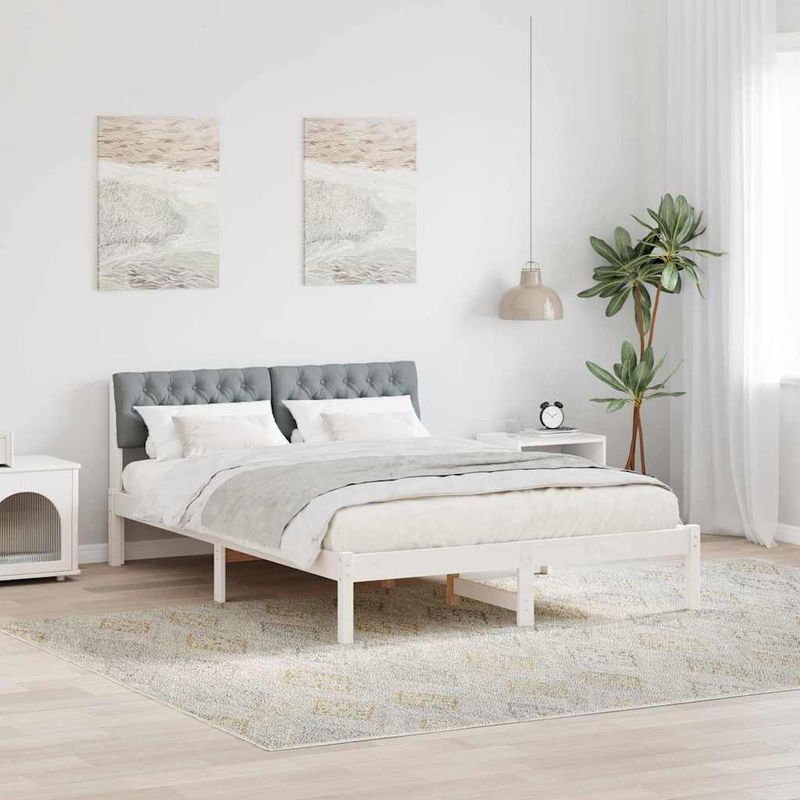 Casa si Gradina - Mobilier - Paturi si accesorii - Paturi - Cadru de pat Alb si gri deschis 160 x 200 cm Lemn masiv de pin - Infinity.ro