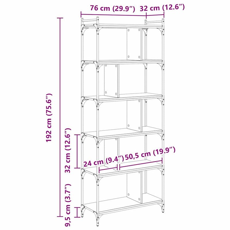 Casa si Gradina - Mobilier - Biblioteci si rafturi - Biblioteci - Biblioteca stejar artizanal 76 x 32 x 192 cm Lemn compozit - Infinity.ro