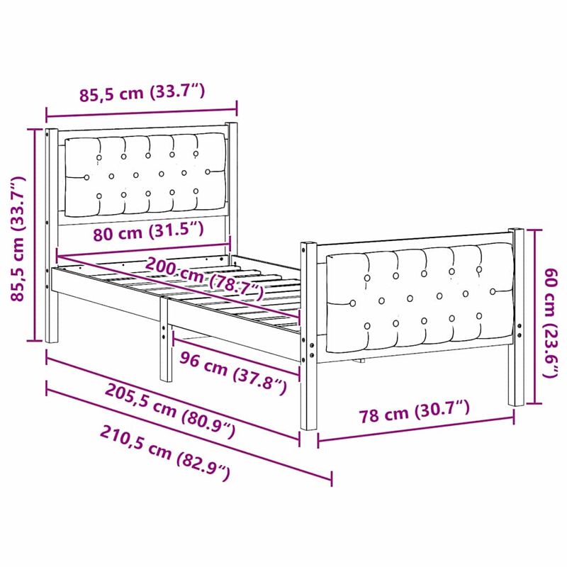 Casa si Gradina - Mobilier - Paturi si accesorii - Paturi - Cadru de pat Gri inchis 80 x 200 cm Lemn de pin masiv - Infinity.ro