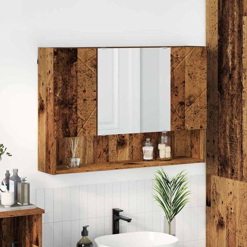 Casa si Gradina - Mobilier - Mobilier baie - Corpuri baie - Dulap cu oglinda pentru baie cu usa Lemn vechi 80 x 17 x 55 cm - Infinity.ro