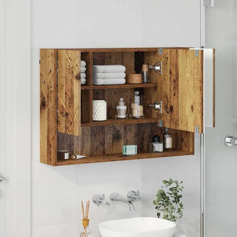 Casa si Gradina - Mobilier - Mobilier baie - Corpuri baie - Dulap cu oglinda pentru baie cu usa Lemn vechi 80 x 17 x 55 cm - Infinity.ro