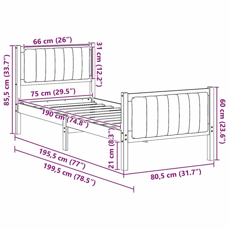 Casa si Gradina - Mobilier - Paturi si accesorii - Paturi - Cadru de pat Alb si gri deschis 75 x 190 cm Lemn masiv de pin - Infinity.ro