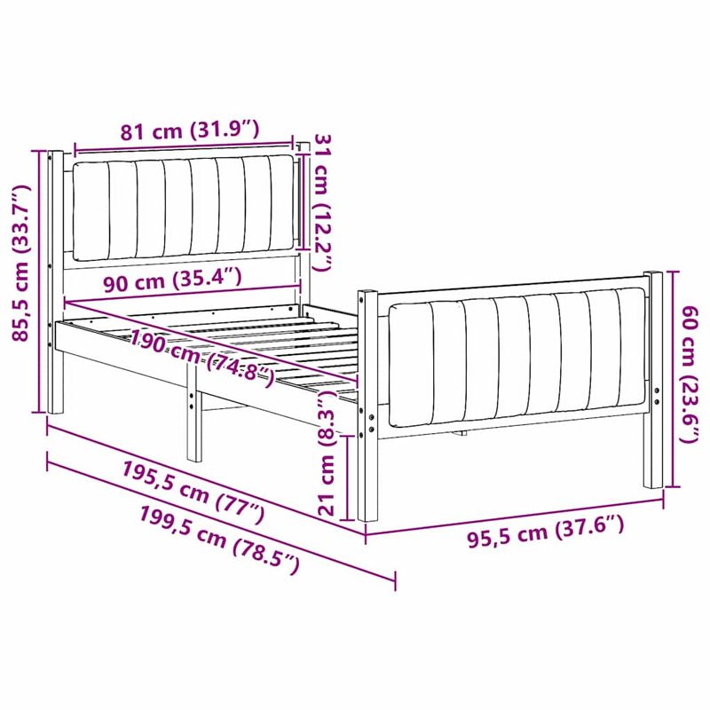 Casa si Gradina - Mobilier - Paturi si accesorii - Paturi - Cadru de pat Maro si gri deschis 90 x 190 cm Lemn masiv de pin - Infinity.ro