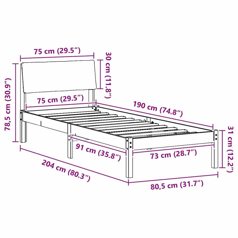Casa si Gradina - Mobilier - Paturi si accesorii - Paturi - Cadru de pat Maro si negru 75 x 190 cm Lemn masiv de pin - Infinity.ro