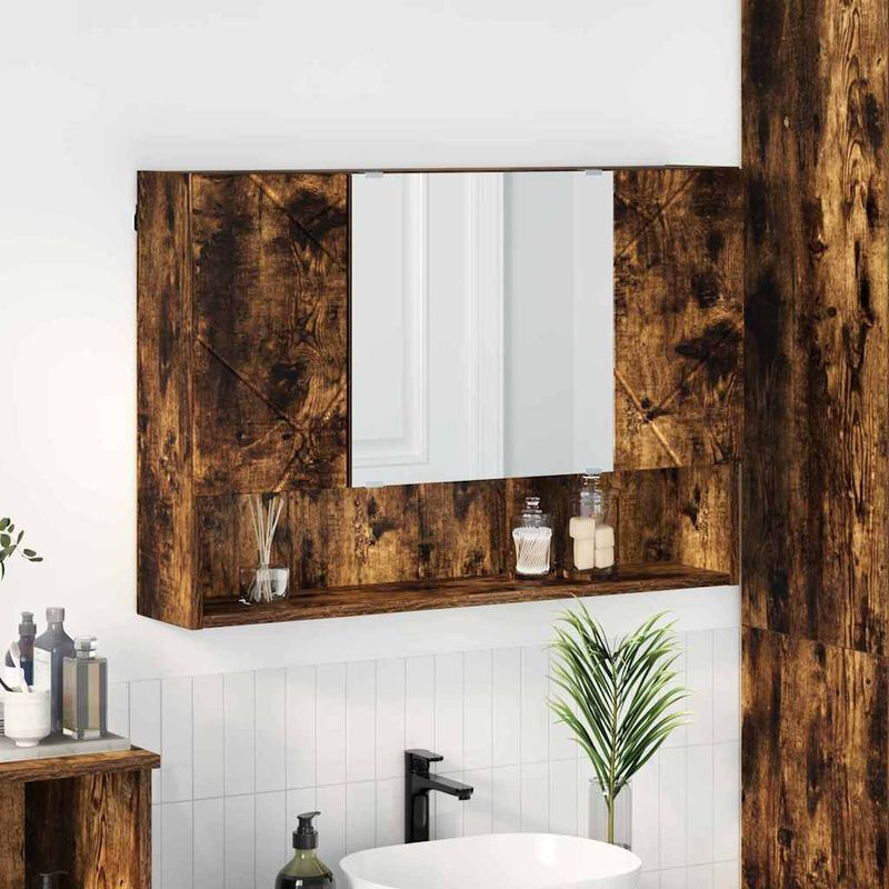 Casa si Gradina - Mobilier - Mobilier baie - Corpuri baie - Dulap cu oglinda pentru baie Stejar afumat 80 x 17 x 55 cm - Infinity.ro