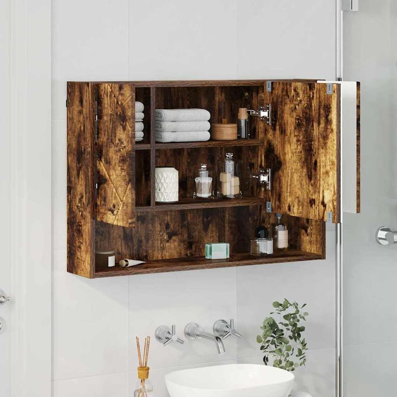 Casa si Gradina - Mobilier - Mobilier baie - Corpuri baie - Dulap cu oglinda pentru baie Stejar afumat 80 x 17 x 55 cm - Infinity.ro