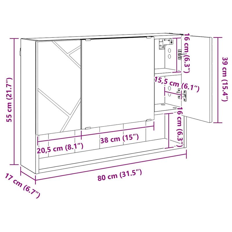 Casa si Gradina - Mobilier - Mobilier baie - Corpuri baie - Dulap cu oglinda pentru baie Stejar afumat 80 x 17 x 55 cm - Infinity.ro