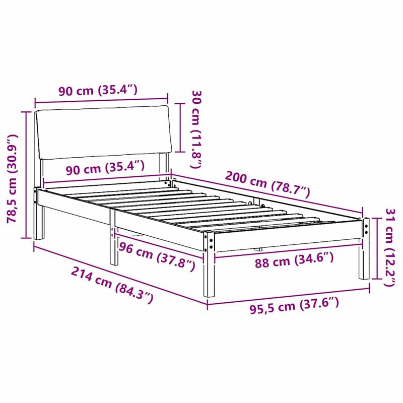 Casa si Gradina - Mobilier - Paturi si accesorii - Paturi - Cadru de pat Maro si gri deschis 90 x 200 cm Lemn masiv de pin - Infinity.ro