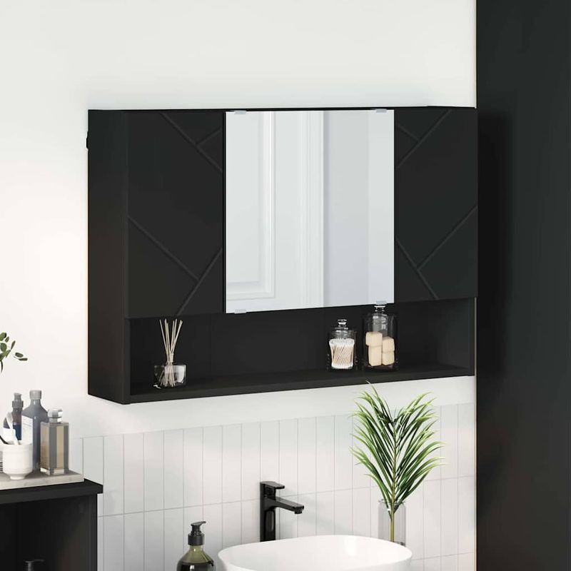 Casa si Gradina - Mobilier - Mobilier baie - Corpuri baie - Dulap cu oglinda pentru baie Pe perete Negru 80 x 17 x 55 cm - Infinity.ro