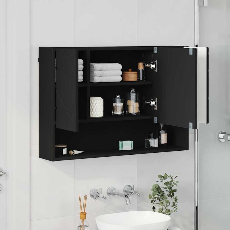 Casa si Gradina - Mobilier - Mobilier baie - Corpuri baie - Dulap cu oglinda pentru baie Pe perete Negru 80 x 17 x 55 cm - Infinity.ro
