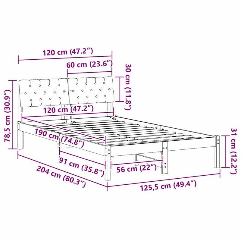 Casa si Gradina - Mobilier - Paturi si accesorii - Paturi - Cadru de pat Maro si gri deschis 120 x 190 cm Lemn masiv de pin - Infinity.ro
