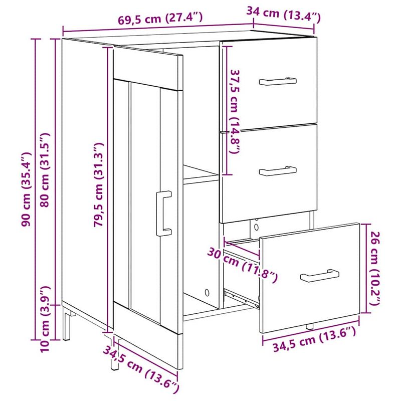 Casa si Gradina - Mobilier - Comode si corpuri - Comode - Bufet cu sertar Lemn vechi 69.5 x 34 x 90 cm Lemn compozit - Infinity.ro