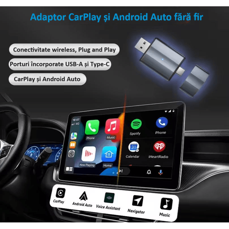Auto si Moto - Electronice auto - Multimedia auto - Adaptor wireless CarPlay & Android Auto 2-in-1 ZYTEQ®️ PL2, iOS 10+/Android 11+, WiFi 5GHz, Plug-and-Play, gri - Infinity.ro