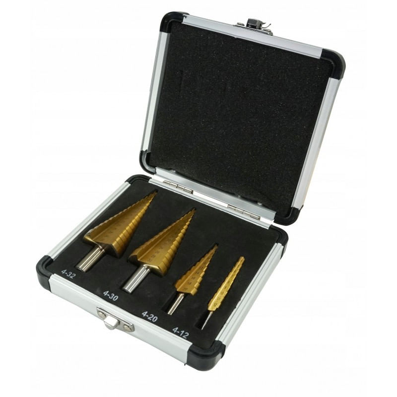 Casa si Gradina - Electrice - Echipamente electrice - Accesorii compresoare - Set burghie metal conice in trepte 4-32 mm 4 bucati titan VERKE V05050 - Infinity.ro