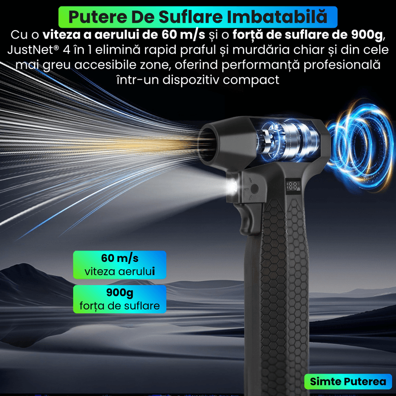 Auto si Moto - Intretinere auto - Aspiratoare auto - Suflanta Aer Portabila 4 in 1 JustNet®, Aspiratie, LED, Powerbank 10000mAh, 900g Putere, Brushless, Curatare PC, Masinal - Infinity.ro