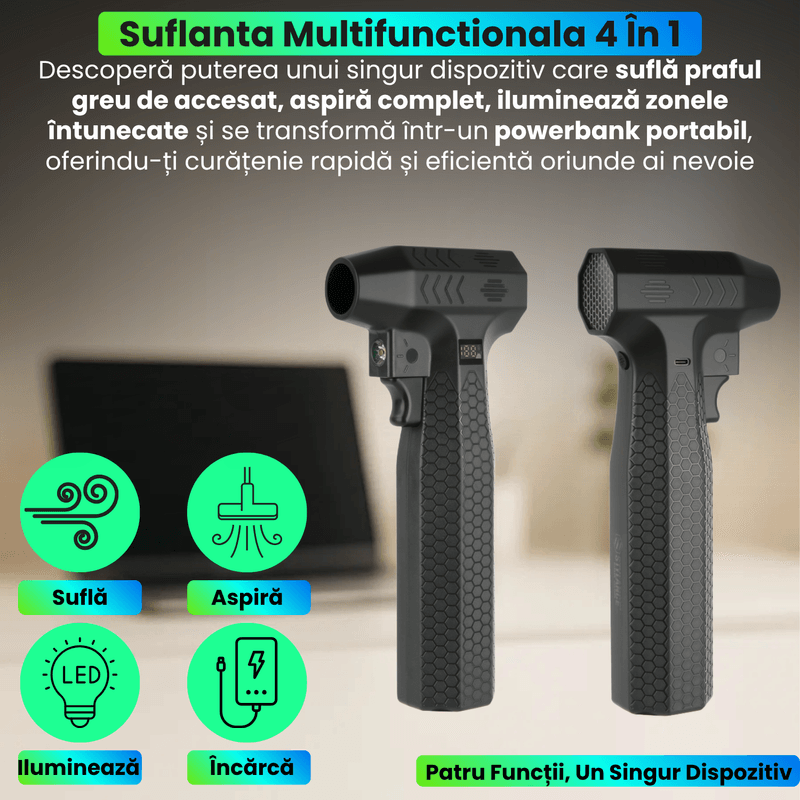 Auto si Moto - Intretinere auto - Aspiratoare auto - Suflanta Aer Portabila 4 in 1 JustNet®, Aspiratie, LED, Powerbank 10000mAh, 900g Putere, Brushless, Curatare PC, Masinal - Infinity.ro