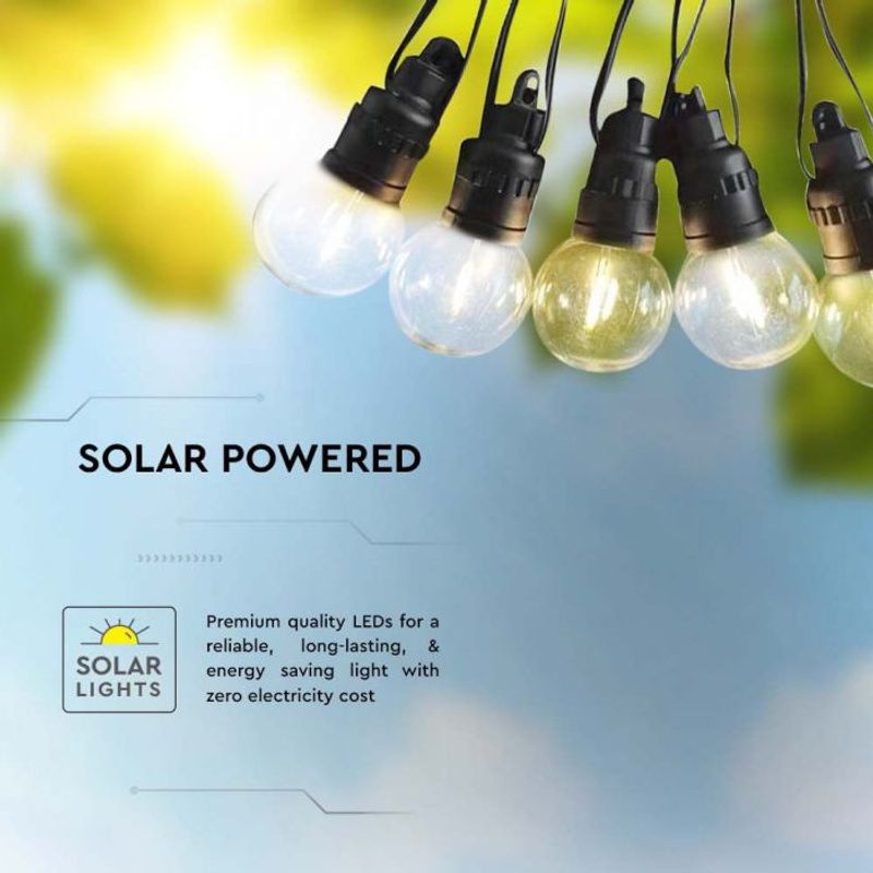 Casa si Gradina - Decoratiuni - Decoratiuni petrecere - Bannere si ghirlande decorative - Ghirlanda solara cu 10 becuri, 0.5w/bec , 12 m, lumina calda (3000 K), IP44, V-TAC - Infinity.ro