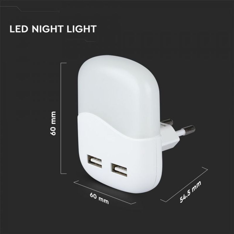 Casa si Gradina - Corpuri si surse de iluminat - Veioze si lampi - Lampi de veghe - Lampa de veghe patrata cu senzor si USB, chip Samsung, 0.45W, lumina calda (3000K), 2A, V-TAC - Infinity.ro