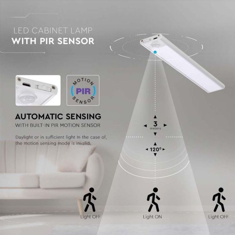 Casa si Gradina - Corpuri si surse de iluminat - Plafoniere, aplice si spoturi - Corp led pentru dulap cu senzor de miscare si acumulator, 2.5 W, lumina neutra(4000K), 260 lm, IP20, argintiu, V-TAC - Infinity.ro