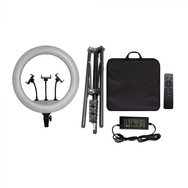 Laptop, Telefoane si Tablete - Telefoane mobile si accesorii - Accesorii Telefoane - Alte accesorii telefoane - Selfie ring light LED 3 suporti de telefon, Dimabil, 55W, 6000 lm, 440 mm, 3200K-5800K, V-TAC - Infinity.ro