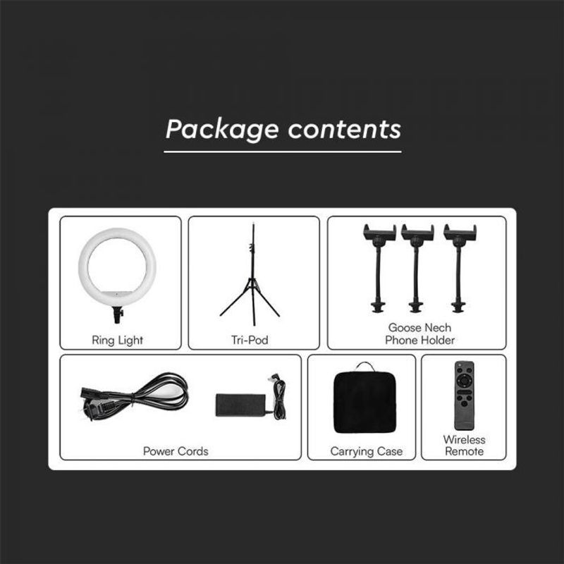 Laptop, Telefoane si Tablete - Telefoane mobile si accesorii - Accesorii Telefoane - Alte accesorii telefoane - Selfie ring light LED 3 suporti de telefon, Dimabil, 55W, 6000 lm, 440 mm, 3200K-5800K, V-TAC - Infinity.ro