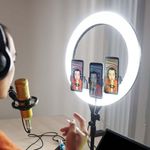 Laptop, Telefoane si Tablete - Telefoane mobile si accesorii - Accesorii Telefoane - Alte accesorii telefoane - Selfie ring light LED 3 suporti de telefon, Dimabil, 55W, 6000 lm, 440 mm, 3200K-5800K, V-TAC - Infinity.ro