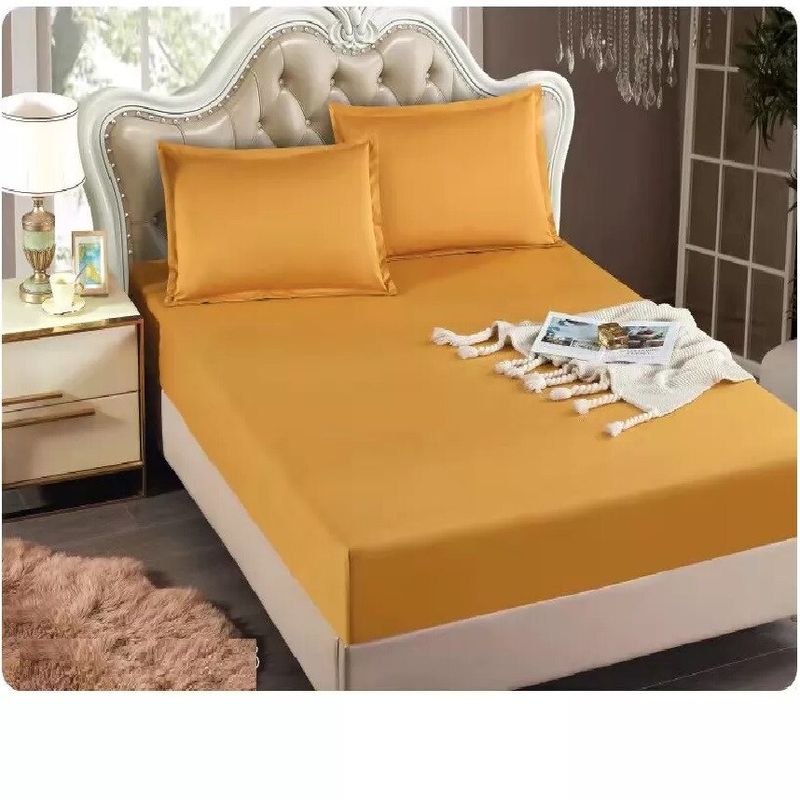 Casa si Gradina - Textile si covoare - Lenjerii de pat - Cearceafuri de pat - Husa pat cu elastic Kotonia Home - Tricot, 100% bumbac, mustar, 180x200+30 cm - Infinity.ro