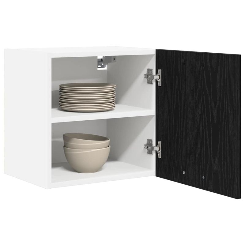 Casa si Gradina - Mobilier - Comode si corpuri - Corpuri bucatarie - Dulap suspendat cu usa Riga Stejar negru si Alb 40 x 31 x 40 cm - Infinity.ro