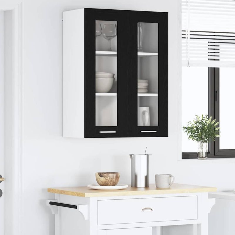 Casa si Gradina - Mobilier - Comode si corpuri - Corpuri bucatarie - Dulap suspendat Riga Stejar Negru 60 x 31 x 80 cm Lemn compozit - Infinity.ro