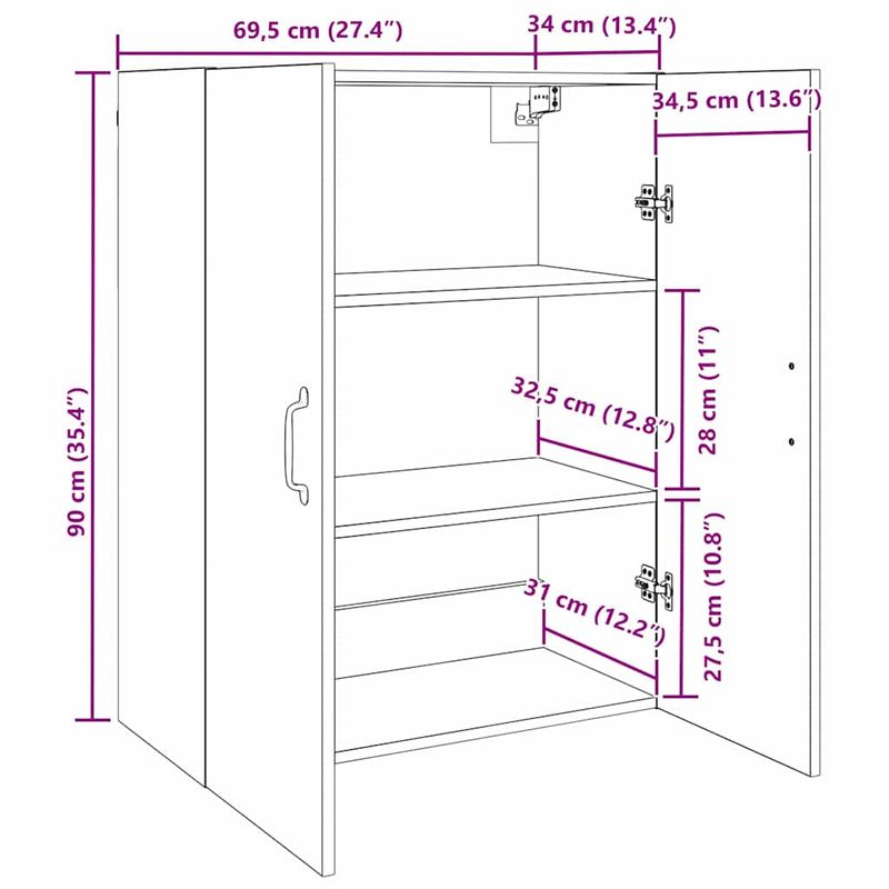 Casa si Gradina - Mobilier - Comode si corpuri - Comode - Dulap suspendat Lemn vechi 69.5 x 34 x 90 cm Lemn compozit - Infinity.ro
