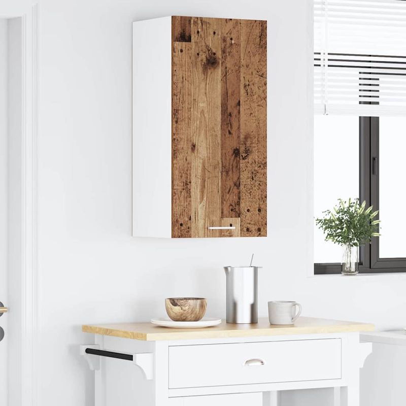 Casa si Gradina - Mobilier - Comode si corpuri - Corpuri bucatarie - Dulap suspendat cu raft Riga Lemn vechi si Alb 40 x 31 x 80 cm - Infinity.ro